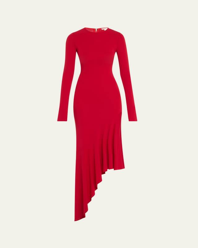 Elia Crewneck Asymmetrical Fitted Midi Dress